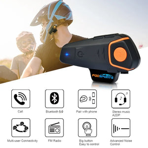 Fodsports BT-S2 Intercom Motorcycle Helmet Bluetooth Headset BT Interphone Handsfree Intercomunicador with FM Radio