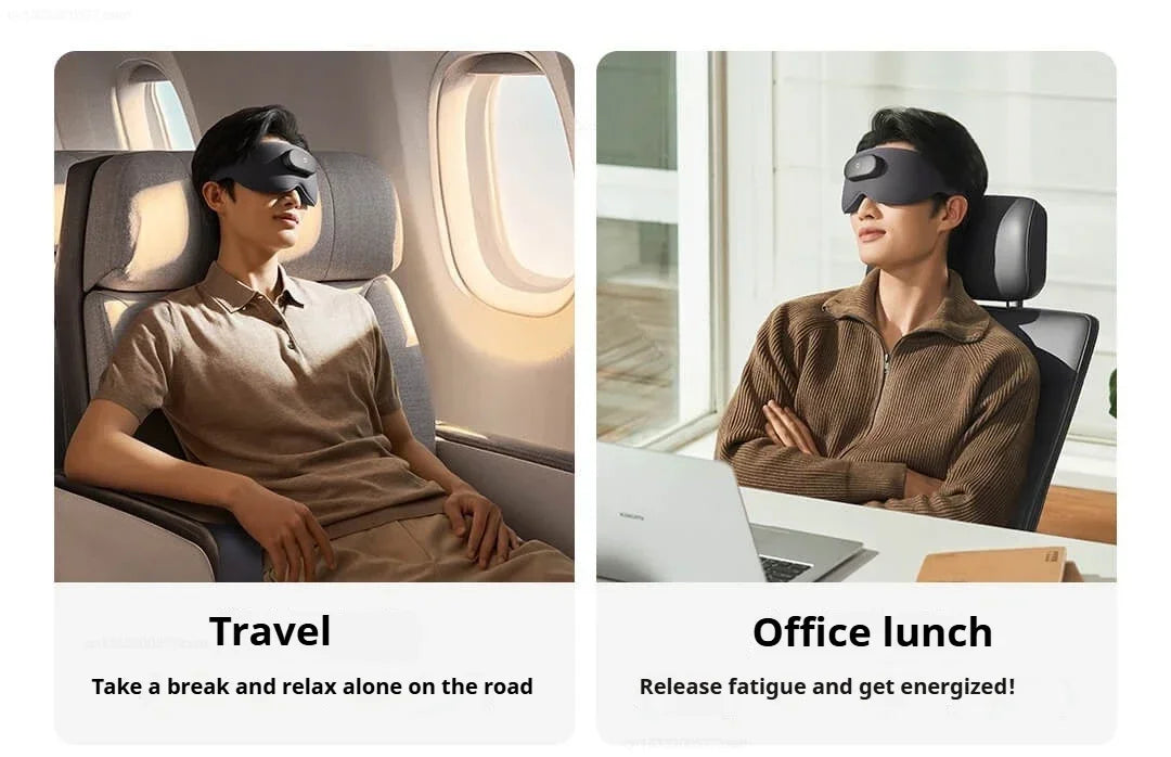 Black MIJIA Smart Massage Eye Mask by Hot Trend Vault with vibration feature, designed for home relaxation and blackout comfort.