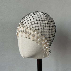 Handmade bridal pearl tassel hair accessory by Hot Trend Vault featuring geometric mesh design for women.