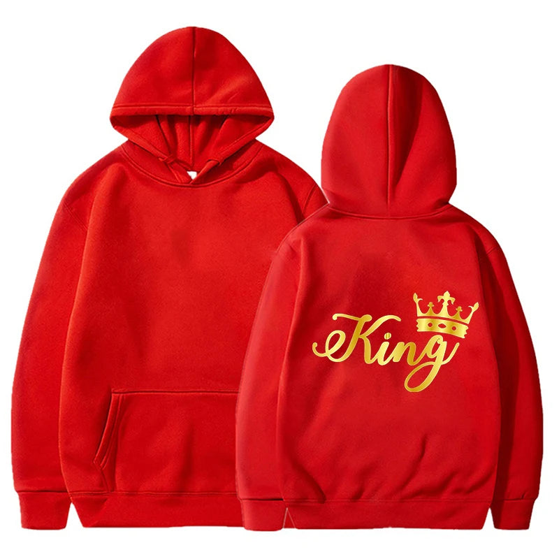 New King Queen Hoodies Pullover Unisex Couples Hooded Sweatshirt Harajuku Streetswear Long Sleeve Valentine's Day Hoodie