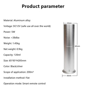 LuxPerfume column aroma diffuser with 120ml capacity, smart touch control, premium metal finish for home, office, and hotel use