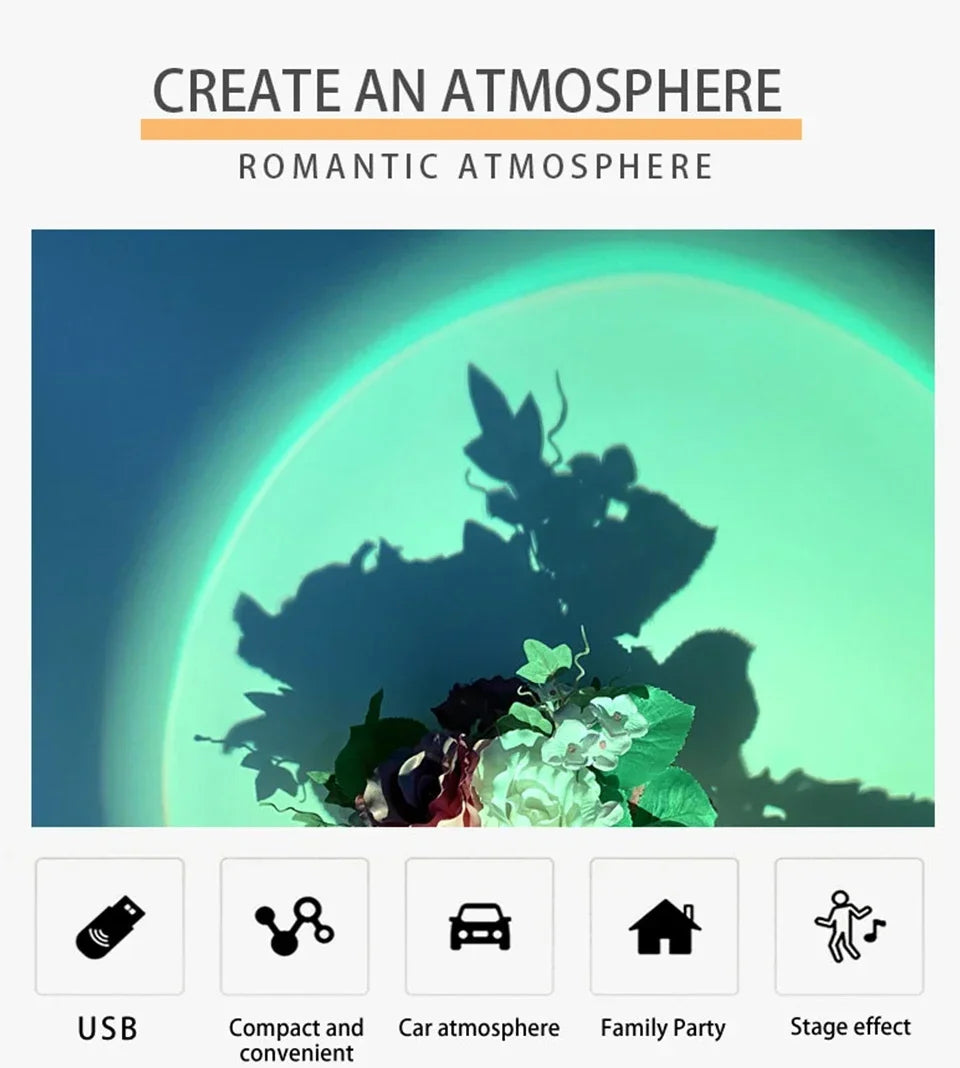 USB Sunset Light LED Rainbow Night Lamp Projector Photography Wall Atmosphere Lamp For Bedroom Home Gift Festival Decor Lighting