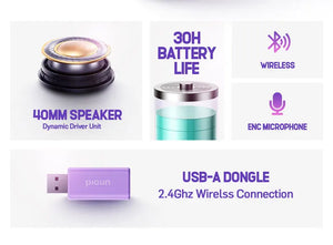 Picun G1 2.4GHz Gaming Wireless Headset 3D Surround Sound Spatial Audio ENC HD Mic Headphones for Gamer Lightweight PS5 PC Phone