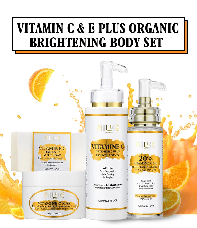 Hot Trend Vault AILKE Vitamin C skin care set with brightening serum and soap for all skin types, promoting even tone and moisture.