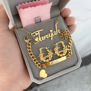 Personalized Name Kids Set Necklace Custom Letter Bracelet Stainless Steel Mini Earrings Gift for Kids