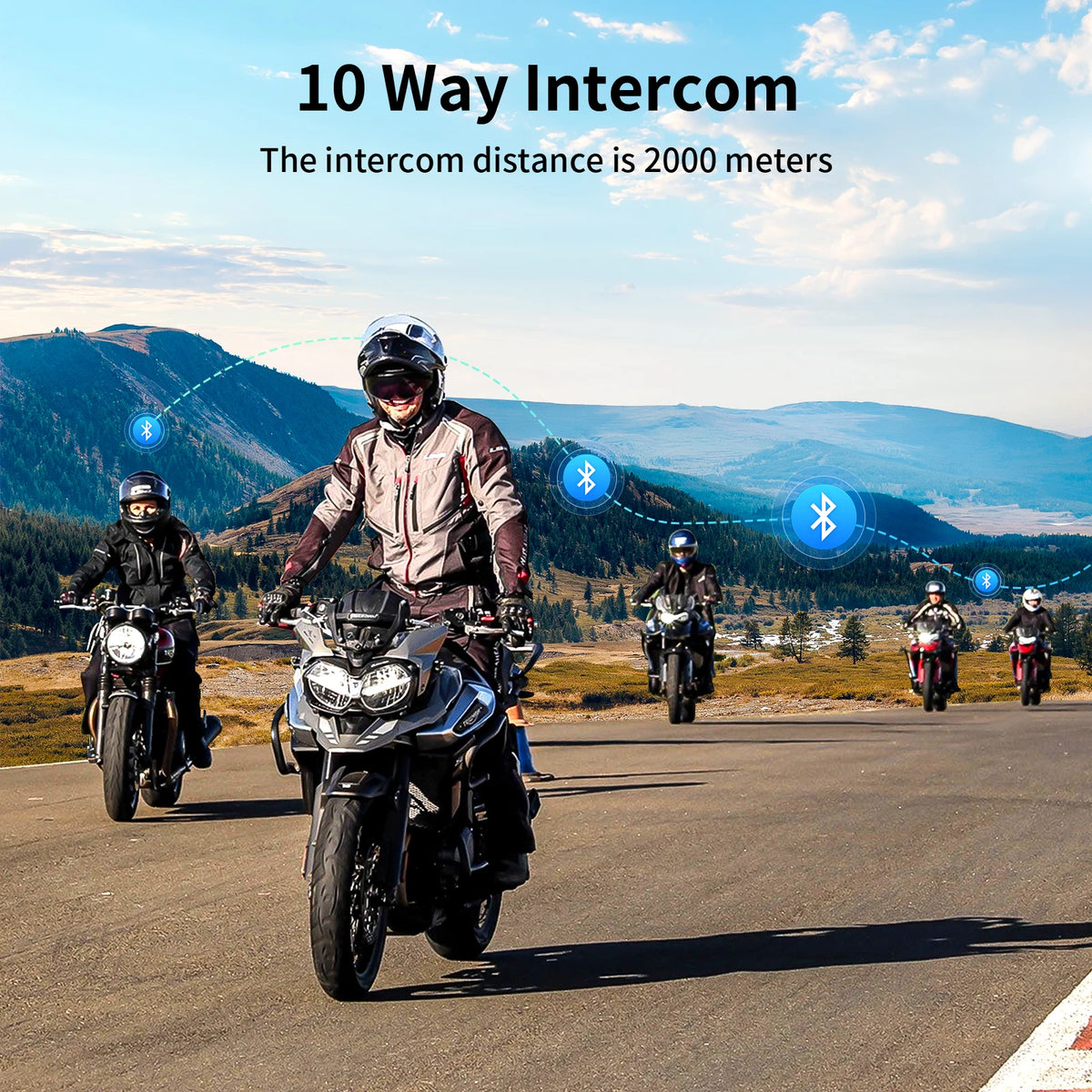 2 pcs Fodsports FX7 Mesh Motorcycle Intercom Bluetooth Helmet Headset BT5.4