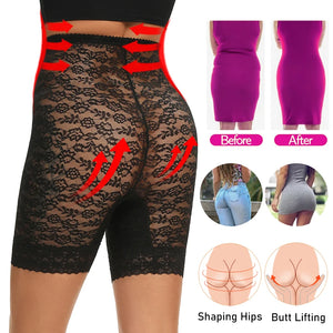 Miss Moly high waisted body shaper shorts by Hot Trend Vault with lace, providing firm control and shaping for women.