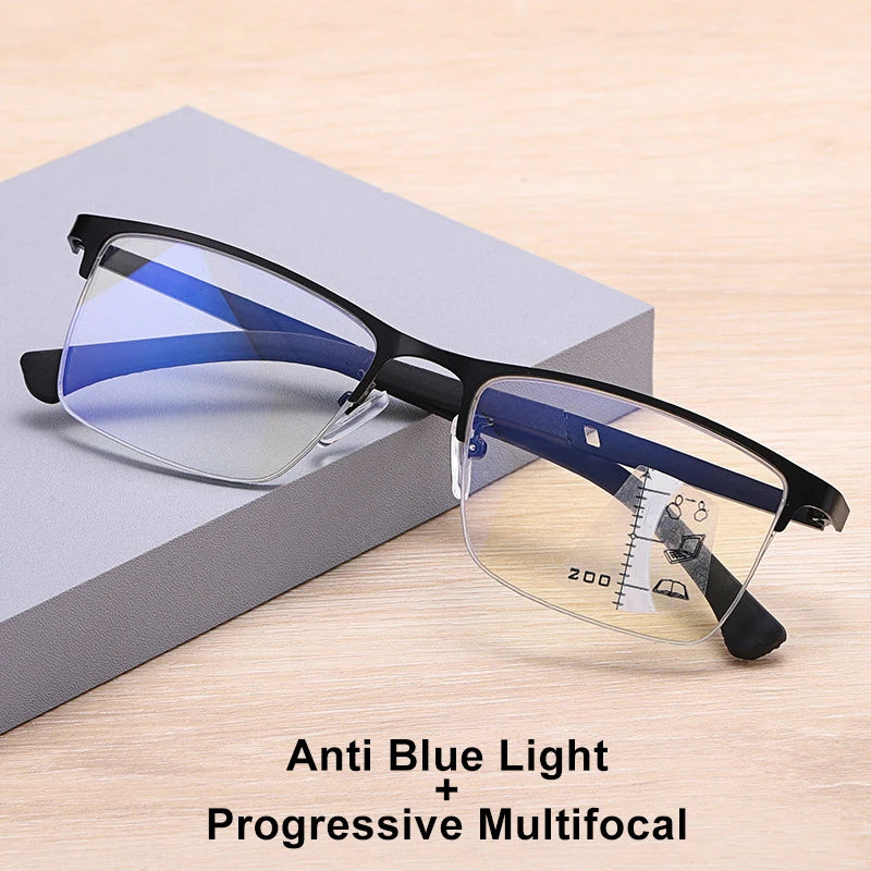 CLLOIO New Progressive Multifocus Reading Glasses Men Business Anti Blue Light Presbyopic Glasses Spring Hinge Diopters Eyewear