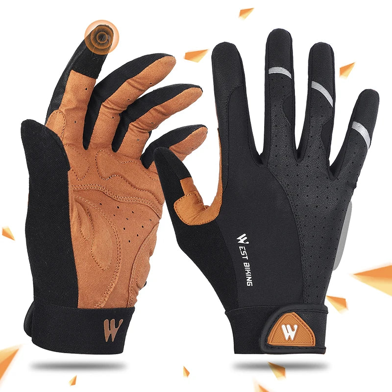 West Biking full finger cycling gloves for men and women, made of grippy synthetic leather and Lycra, all-season activewear from Hot Trend Vault.