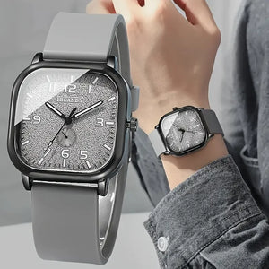 Unisex square silicone strap wristwatch with quartz movement by Hot Trend Vault, casual style, shown on a wrist.