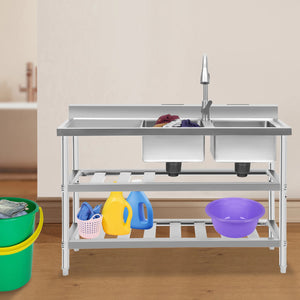 304 Stainless Steel Sink Commercial Restaurant Kitchen Sink with Drawable Hot & Cold Water Faucet