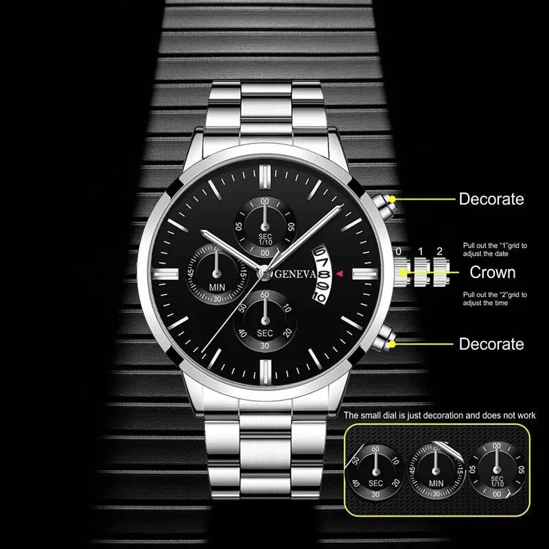 Deyros men's luxury quartz watch with round case, alloy band, and bracelet clasp, featuring a sleek, stylish design.