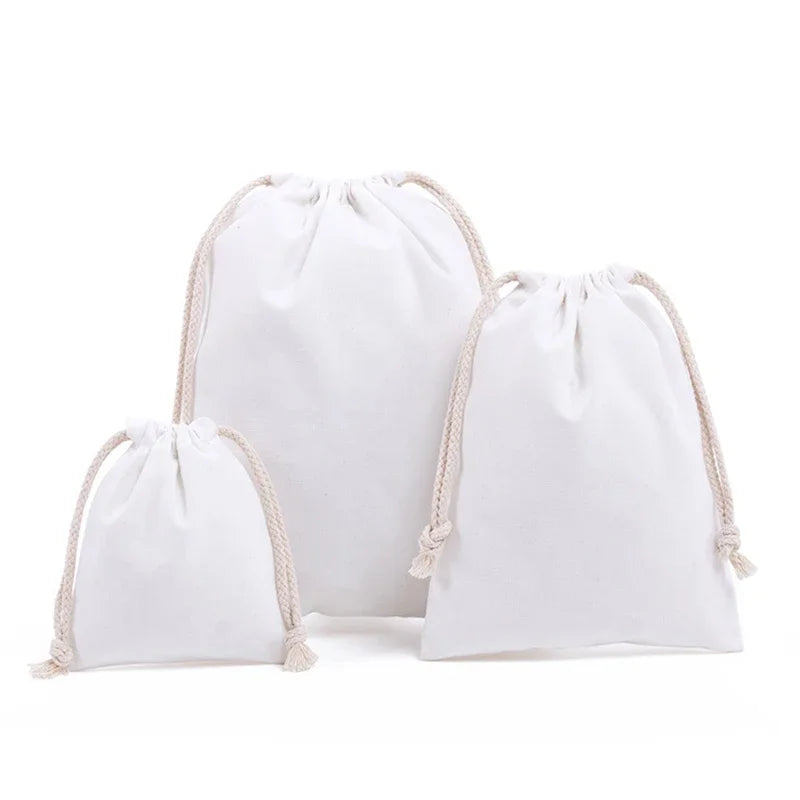Set of reusable cotton produce bags with drawstrings for fruits and vegetables, eco-friendly kitchen storage by Hot Trend Vault