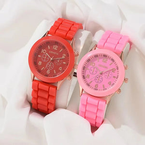 Luxury women's watch set by Hot Trend Vault featuring two silicone band accessories with stylish design.