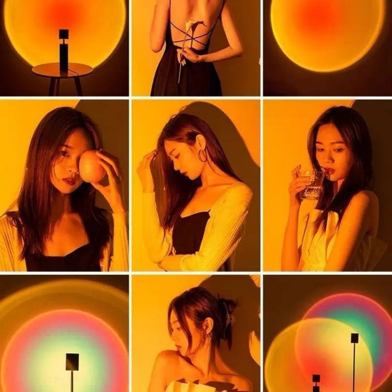 Sunset Lamp Projector USB Powered LED Rainbow Romantic Night Light Neon Atmosphere Home Decoration Photography Light Room Decor