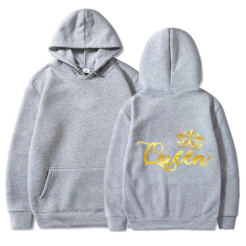 New King Queen Hoodies Pullover Unisex Couples Hooded Sweatshirt Harajuku Streetswear Long Sleeve Valentine's Day Hoodie