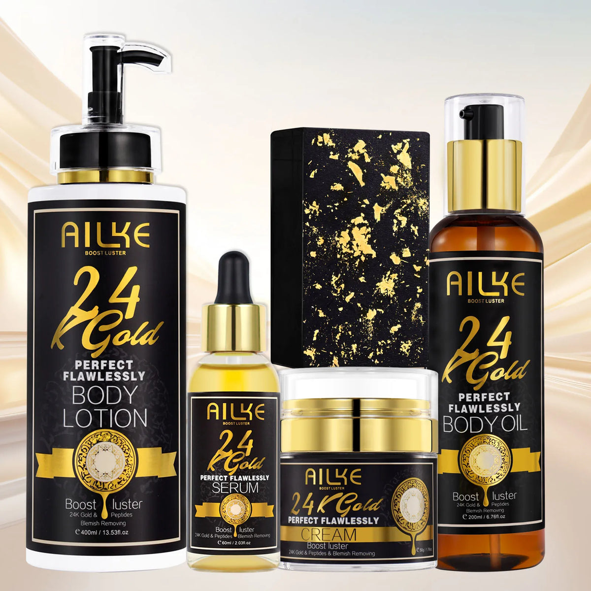 Luxury AILKE 24K Gold Collagen Whitening cream jar from Hot Trend Vault with a sleek gold design and elegant packaging.
