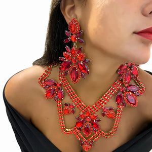 StoneFans leaf rhinestone necklace set for women featuring crystal embellishments and luxurious bling design.