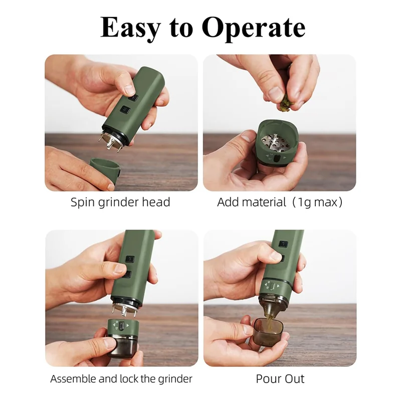 EAS-Green Electric Herb Grinder – One-Touch Operation, Up To 1.5G, Portable Auto Grinding Machine For Dry Spices