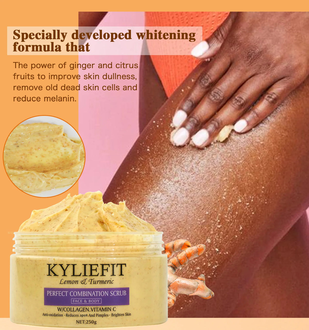 Organic turmeric skin care set by Hot Trend Vault, includes products for brightening, evening skin tone, and clearing acne for all skin types.