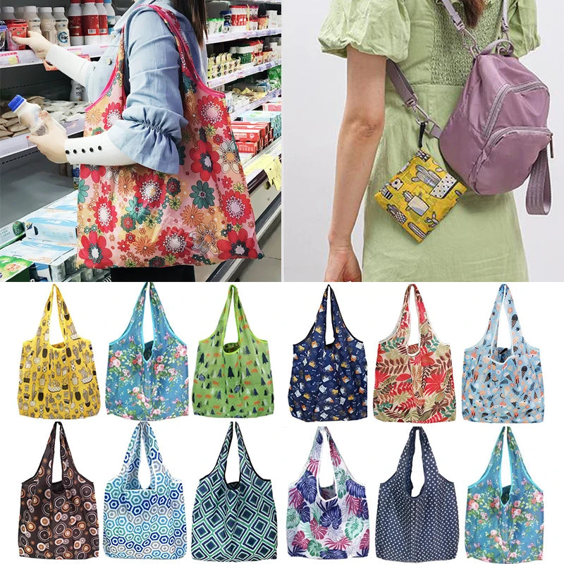 Large foldable reusable shopping tote bag by Hot Trend Vault, washable cloth eco-friendly heavy-duty tote for women.