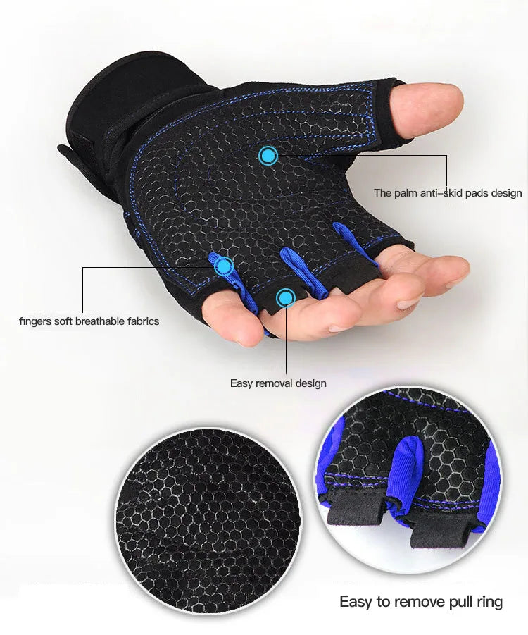 Guantes de levantamiento de pesas a prueba de golpes para hombres y mujeres con soporte para muñecas