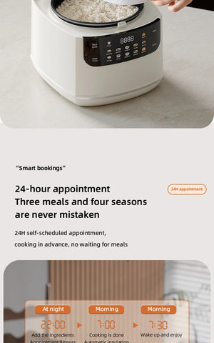 Hot Trend Vault Kbxstart Smart Rice Cooker 2L with timer, 400W, ideal for 1-2 people, shown with rice and control panel.