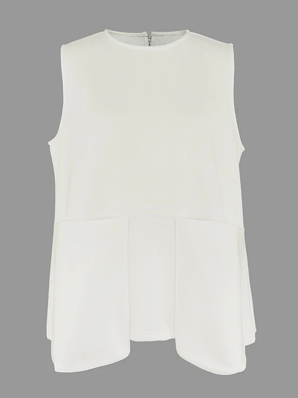 White Sleeveless Tops for Women Pockets Vest Tops 2025 New Fashion Round-Neck A-Line Loose Casual Summer T-shirts