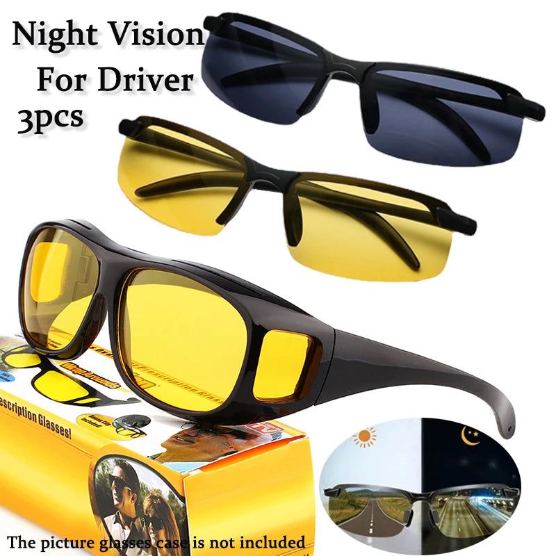 3pcs/set Fashion Night Vision Glasses Women Men Outdoor Sports Driver Anti-Glare For Night Driving Can With Prescription Glasses