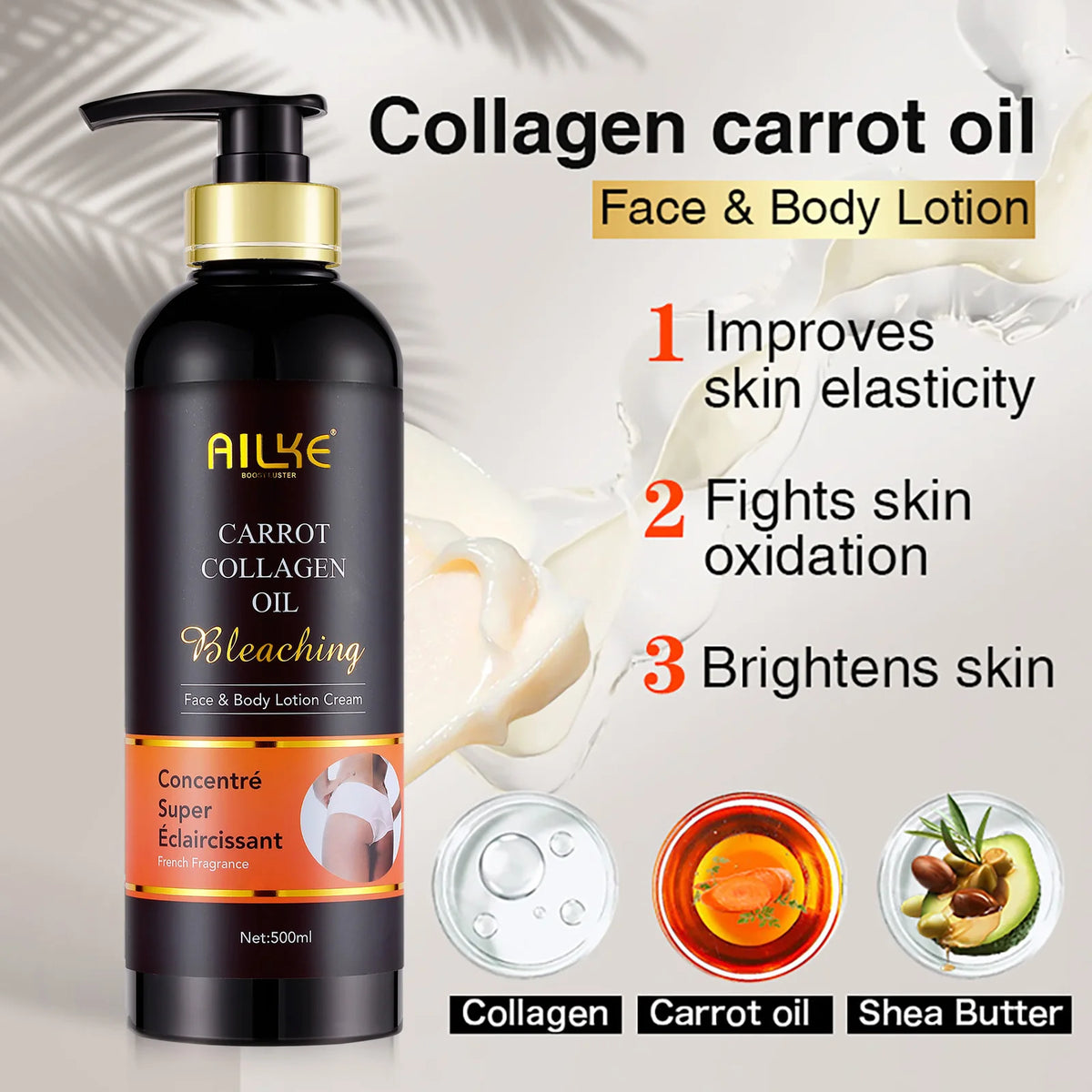 Unisex AILKE Collagen 5-in-1 skin care kit with even tone and glow, featuring bottles and skincare products on a white background.