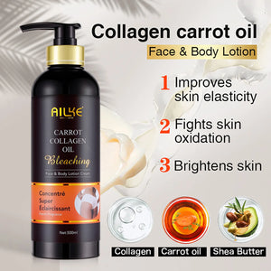 Unisex AILKE Collagen 5-in-1 skin care kit with even tone and glow, featuring bottles and skincare products on a white background.