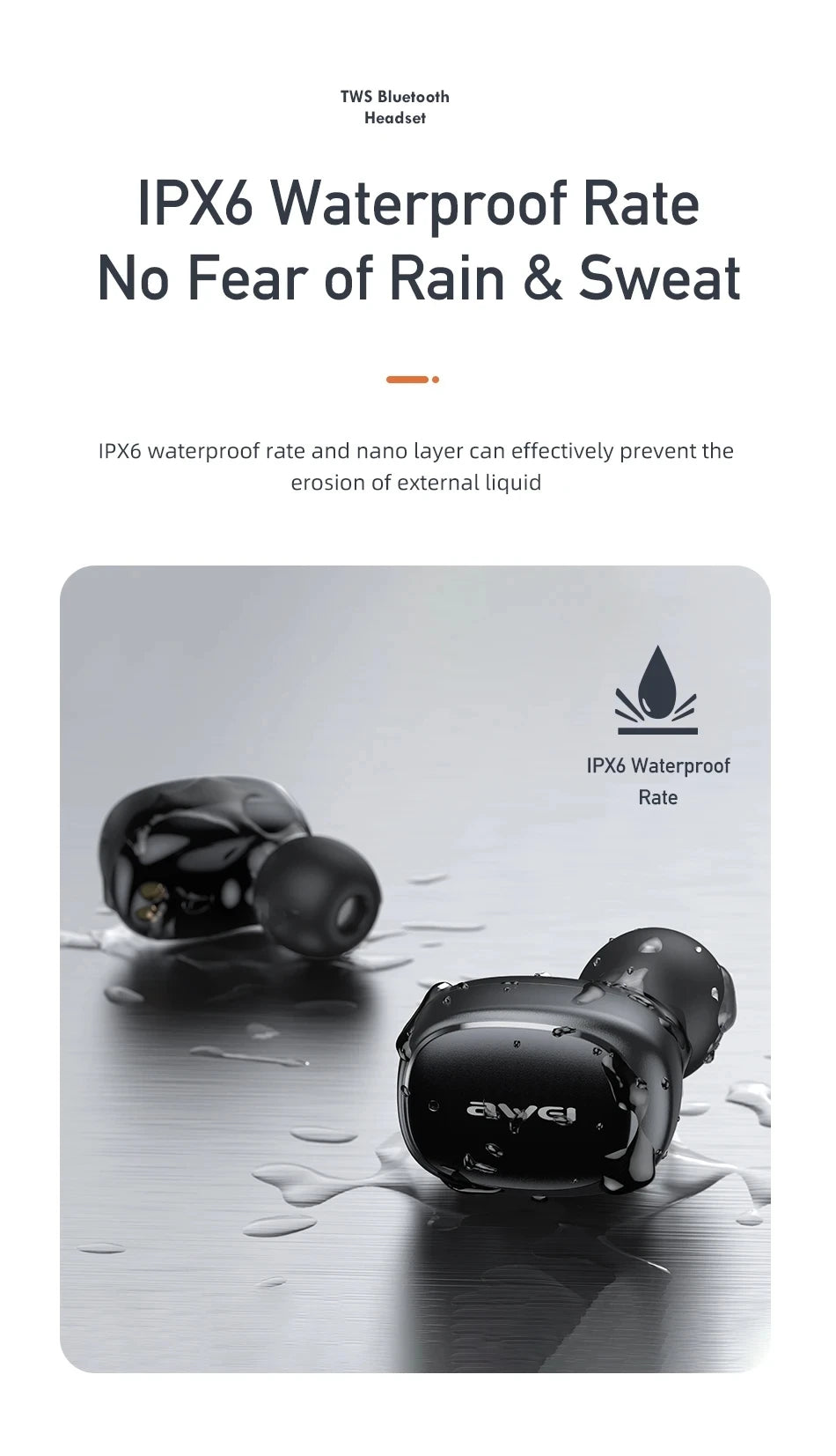 Awei T13 Pro Bluetooth 5.3 Earphone Wireless Bluetooth Headset In-Ear TWS Earbuds With Mic HiFi Bass Stereo Gaming Headphones