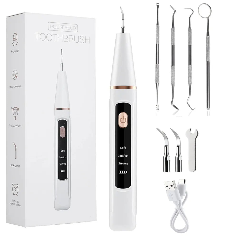 Hot Trend Vault Hailicare ultrasonic dental scaler for home use, with sleek design showing the device and its cleaning tip for teeth whitening.