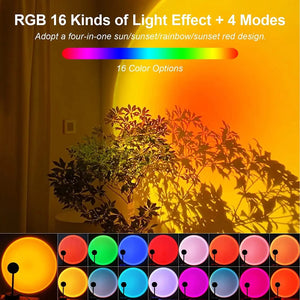 RGB Sunset Lamp by Hot Trend Vault, color-changing dimmable ambient light for living rooms and photography settings.