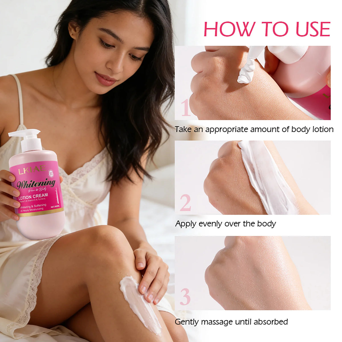 Hot Trend Vault AILKE Vitamin C Whitening Lotion for all skin types, brightening and moisturizing skin in a sleek bottle.