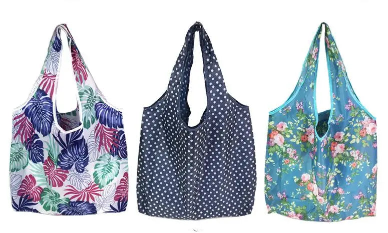 Reusable shopping bag by Hot Trend Vault, large eco-friendly foldable tote with case for women, seen opened and ready for use.