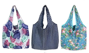 Reusable shopping bag by Hot Trend Vault, large eco-friendly foldable tote with case for women, seen opened and ready for use.