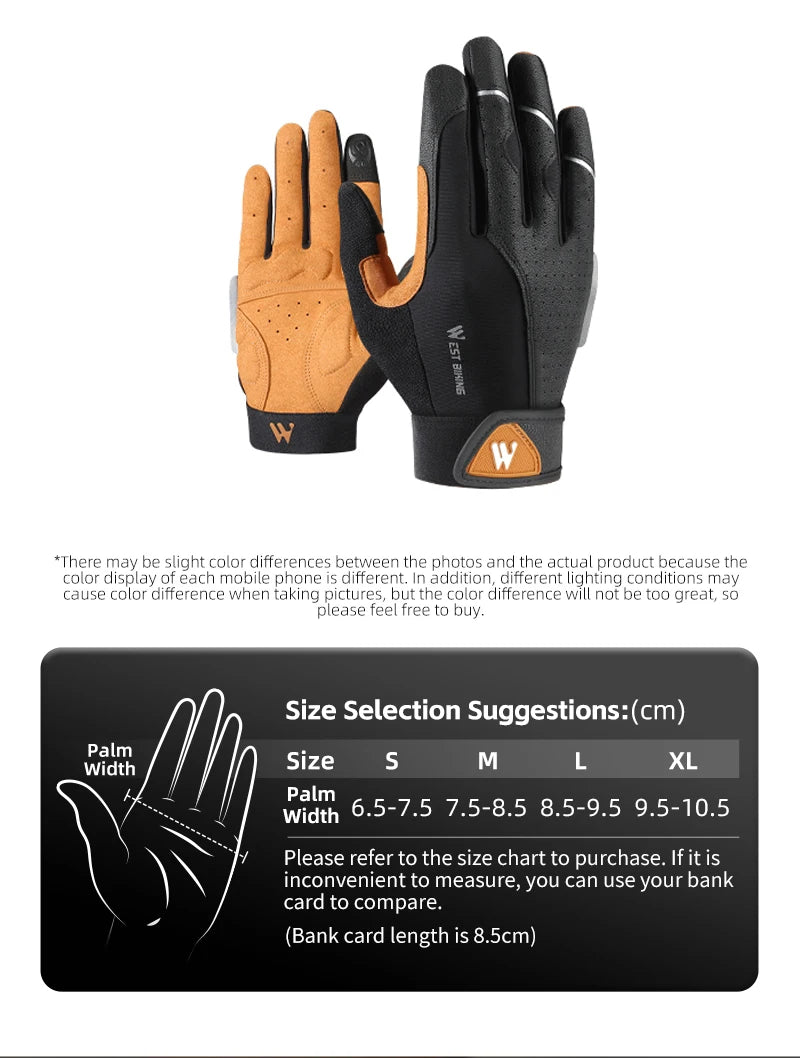 Guantes de ciclismo con dedos completos West Biking para hombres y mujeres, deportes, senderismo, camping