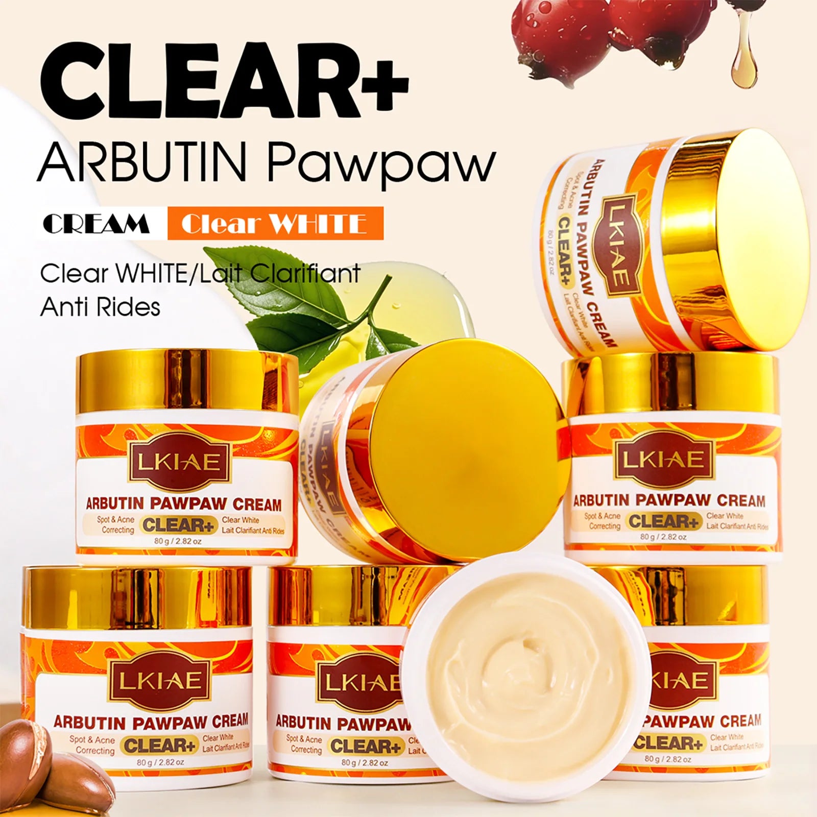 Hot Trend Vault Arbutin whitening cream with vitamin C, papaya, and carrot for dark spot removal and radiant moisturizing.