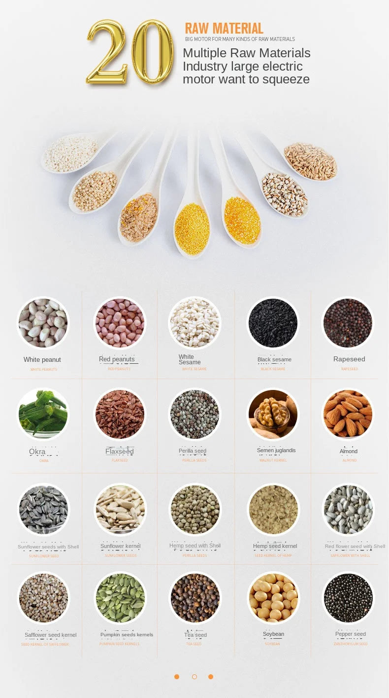 S9S Oil Press Stainless Steel Automatic Cold Press Oil Press Coconut Peanut Kernel Oil Press 110V/220V 1500W (Max)