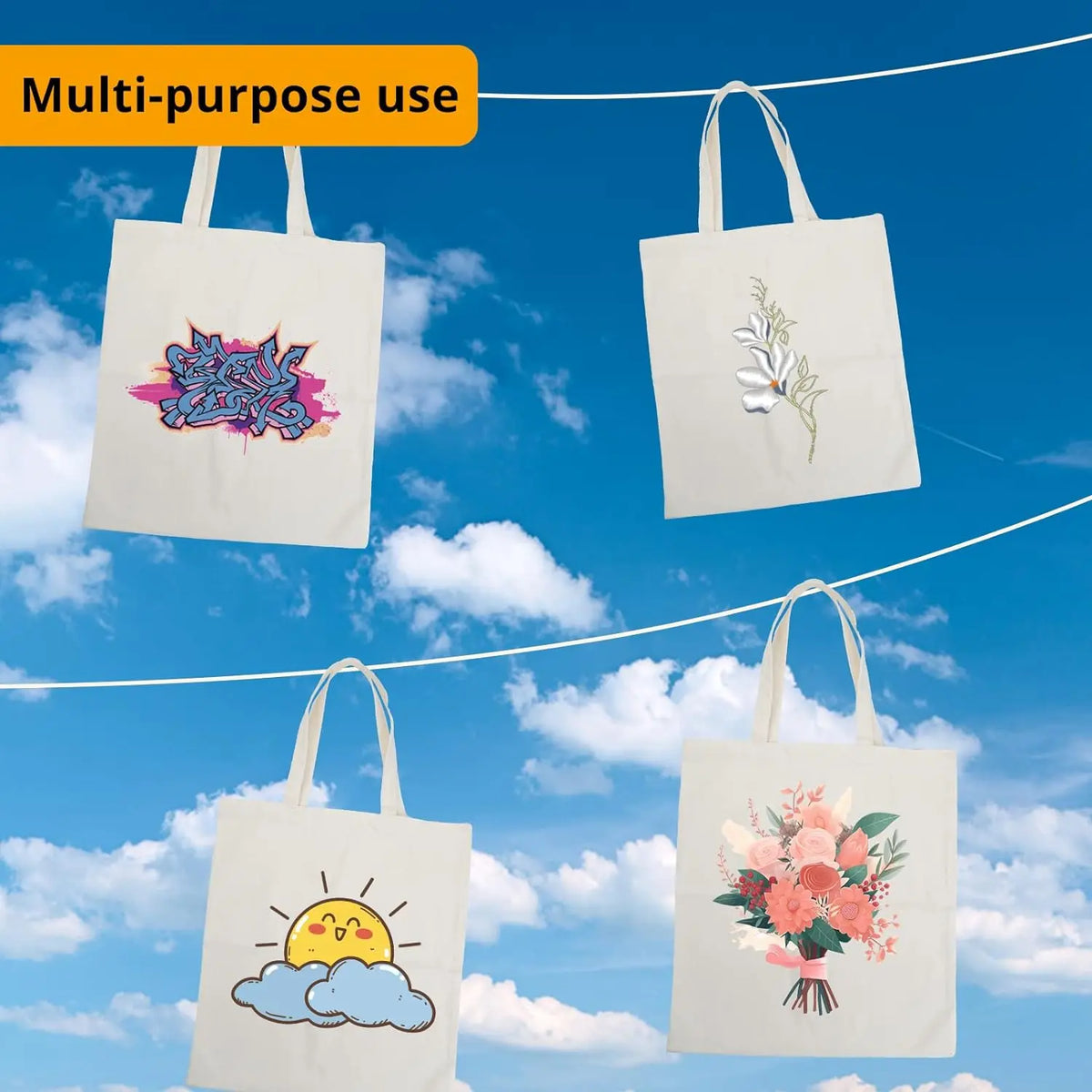 Set of six eco-friendly Canvas Tote Bags by Hot Trend Vault, durable reusable grocery bags for eco-conscious shoppers.