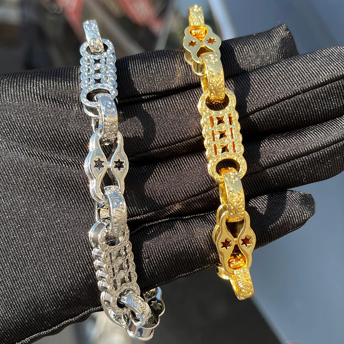 Gold plated bubble letter bracelet for men featuring iced out jewelry design, stylish and bold accessory from Hot Trend Vault.