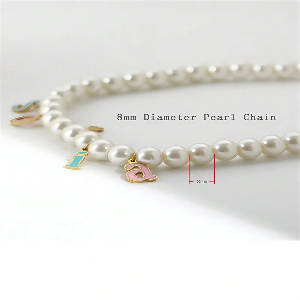 Custom Pearl Colorful Letter Necklace For Women Gold Color Stainless Steel Personalized Customized Necklace Fashion Jewelry Gift