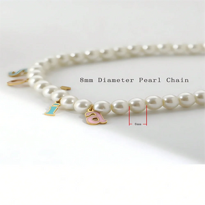 Colorful pearl letter necklace for women by Hot Trend Vault, stainless steel gold-tone personalized jewelry with vibrant pearl accents.