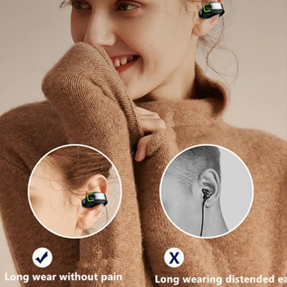 Ear Clip Headphones Waterproof Wireless Earbuds 6Hrs Playback HD Stereo Audio Over-Ear Earphones Built-in Mic For Sports