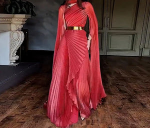 Elegant Party Dress for Women Temperament Fashion 2025 Fall Winter New Batwing Sleeve Shawl Split Vestidos Evening Long Dresses