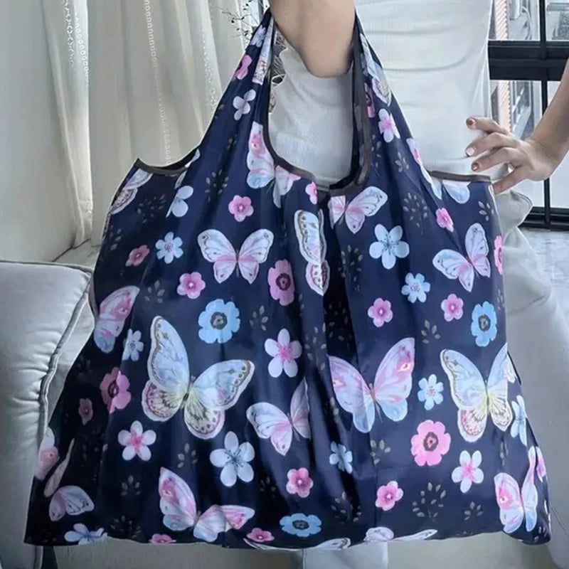 Hot Trend Vault Clyine reusable folding shopping bag with lemon and strawberry cartoon print, eco-friendly, portable tote for shoppers