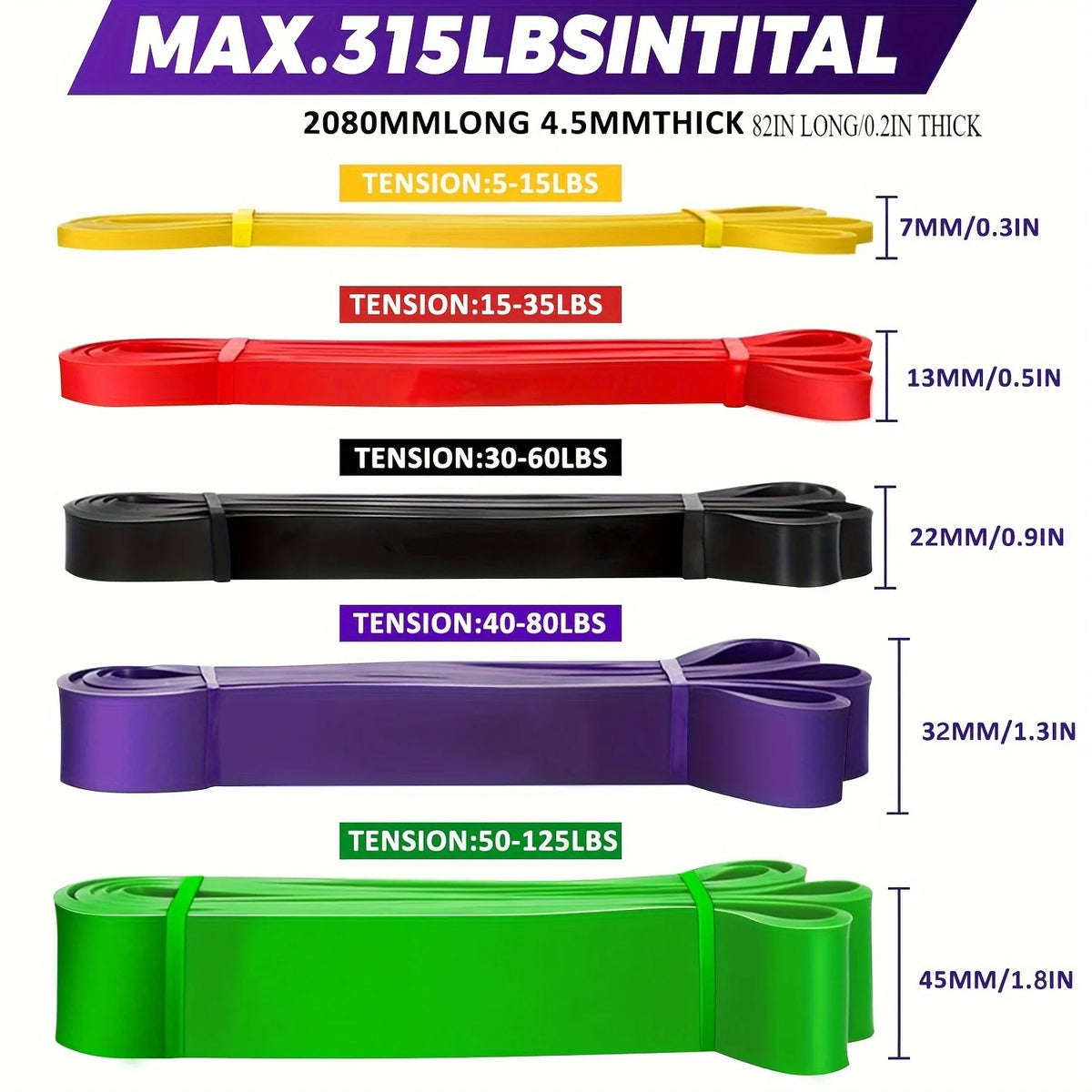 resistance Bands, Stackable TPE Resistance Bands for Strength Training, Fitness, Workout, Stretching, Home Gym and More