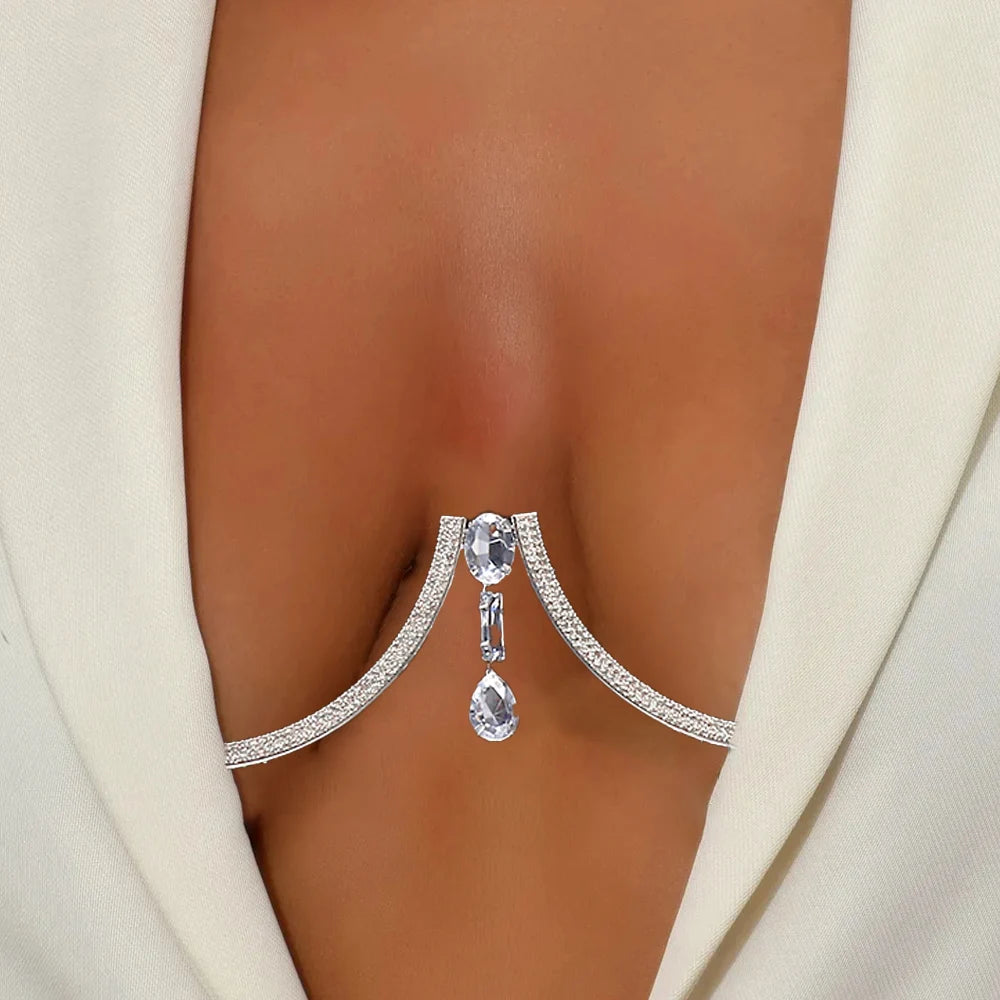 Fashion Water Drop Chest Bracket Jewelry Bra Top Necklace Rhinestone 2024 Sexy Body Chain Jewelery Lingerie Bikini Harness Club
