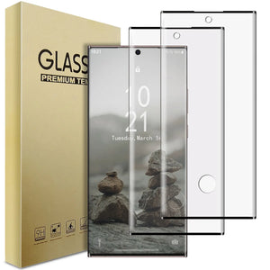 Hot Trend Vault Galaxy Note20 Ultra transparent shockproof case with two tempered glass screen protectors, showing the clear case on the phone.